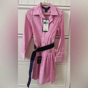 Girls, Ralph Lauren, button-down shirt dress, with pink stripes. Size 4